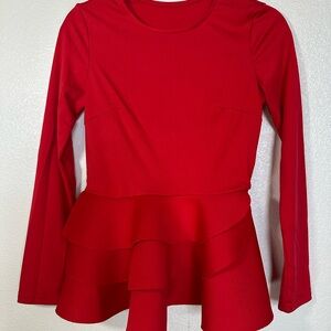 Red Long Sleeve Peplum Blouse